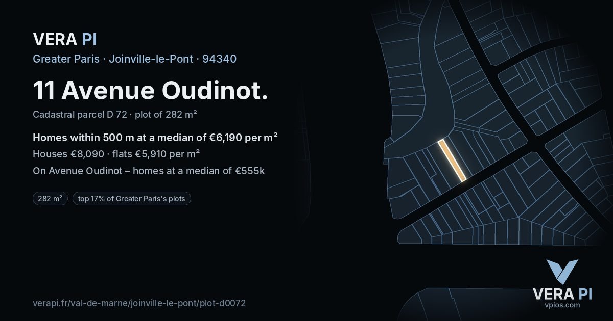 11 Avenue Oudinot, Joinville-le-Pont at night – the plot lit, the parcels around coloured by the prices near them