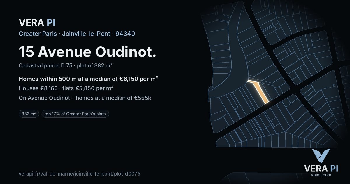 15 Avenue Oudinot, Joinville-le-Pont at night – the plot lit, the parcels around coloured by the prices near them