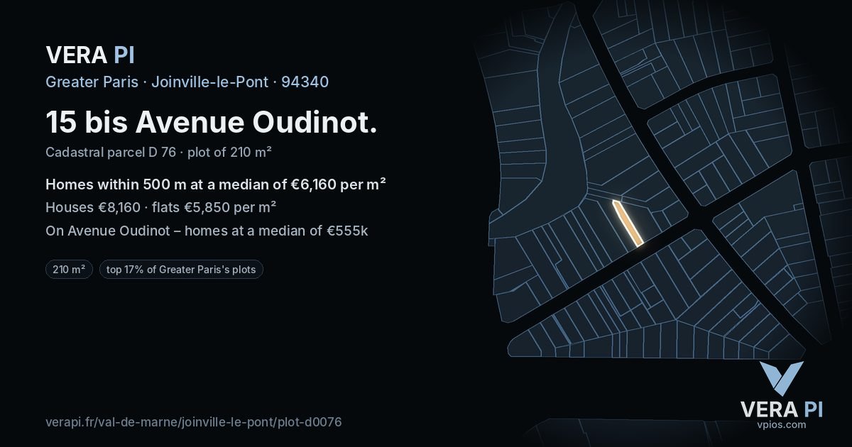 15 bis Avenue Oudinot, Joinville-le-Pont at night – the plot lit, the parcels around coloured by the prices near them