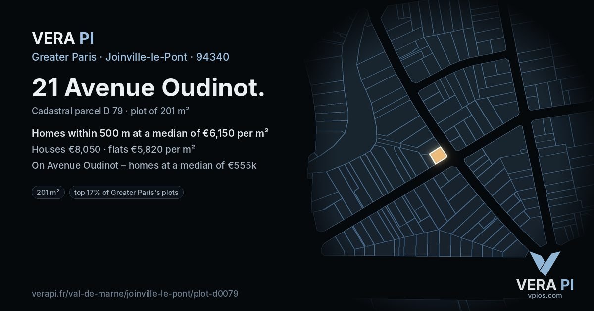 21 Avenue Oudinot, Joinville-le-Pont at night – the plot lit, the parcels around coloured by the prices near them
