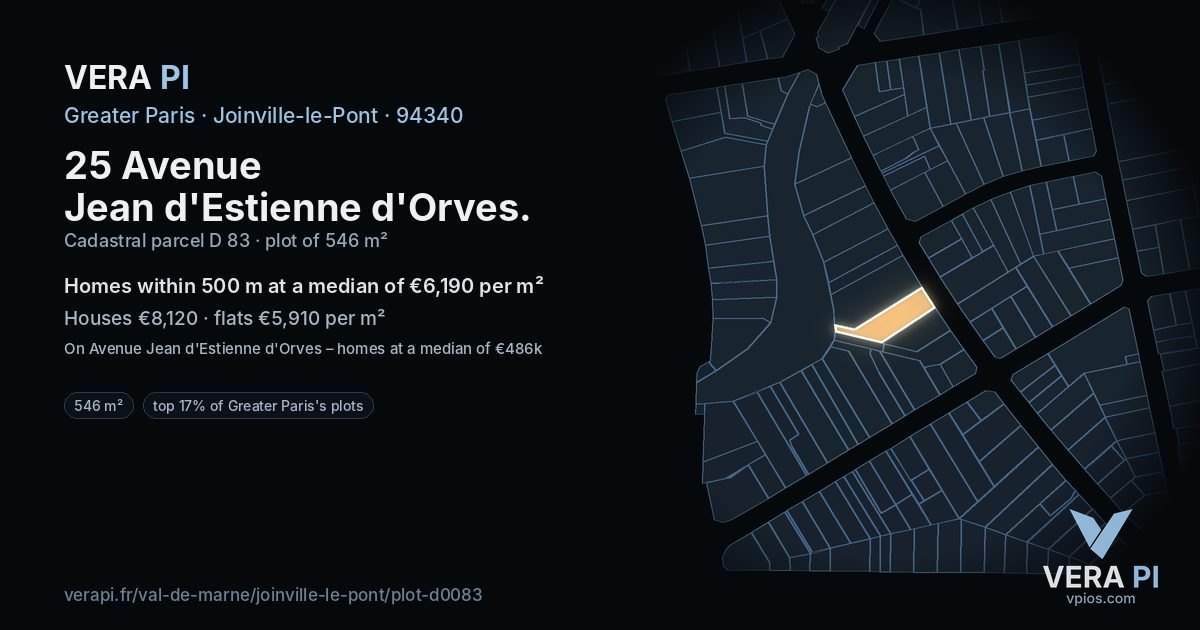 25 Avenue Jean d'Estienne d'Orves, Joinville-le-Pont at night – the plot lit, the parcels around coloured by the prices near them