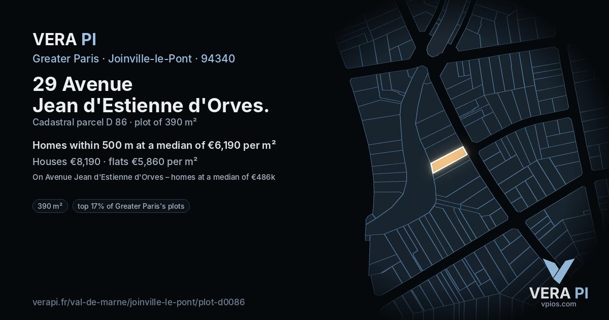 29 Avenue Jean d'Estienne d'Orves, Joinville-le-Pont at night – the plot lit, the parcels around coloured by the prices near them