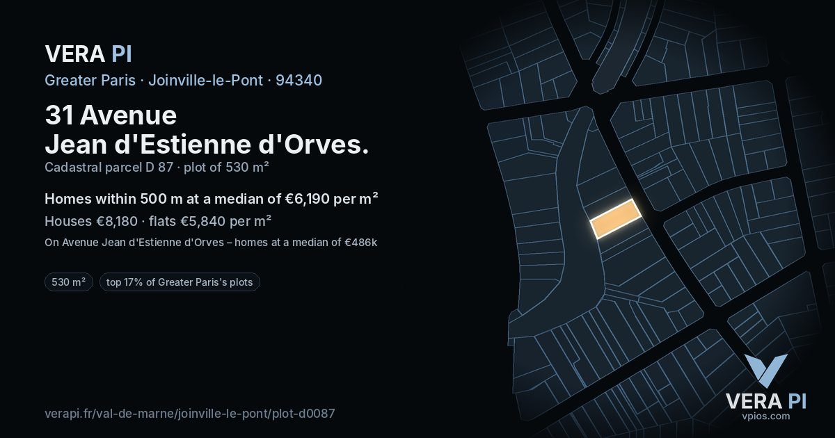 31 Avenue Jean d'Estienne d'Orves, Joinville-le-Pont at night – the plot lit, the parcels around coloured by the prices near them
