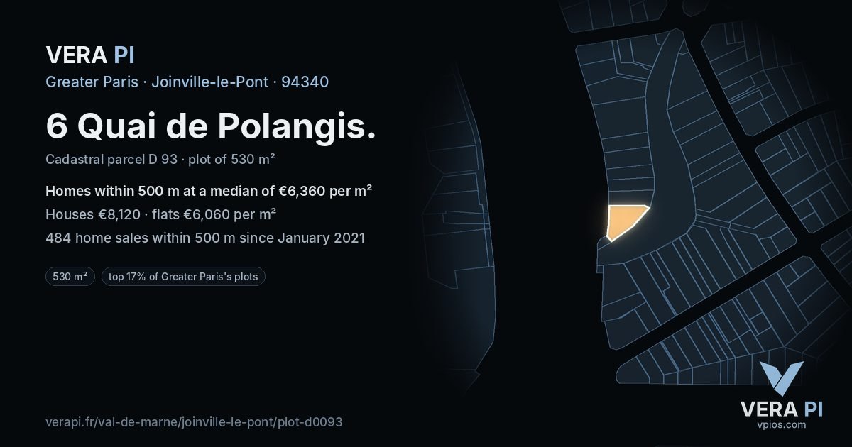 6 Quai de Polangis, Joinville-le-Pont at night – the plot lit, the parcels around coloured by the prices near them
