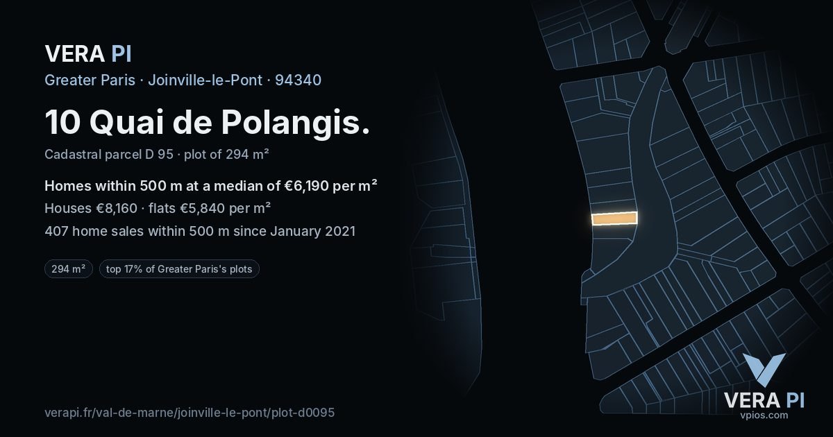 10 Quai de Polangis, Joinville-le-Pont at night – the plot lit, the parcels around coloured by the prices near them