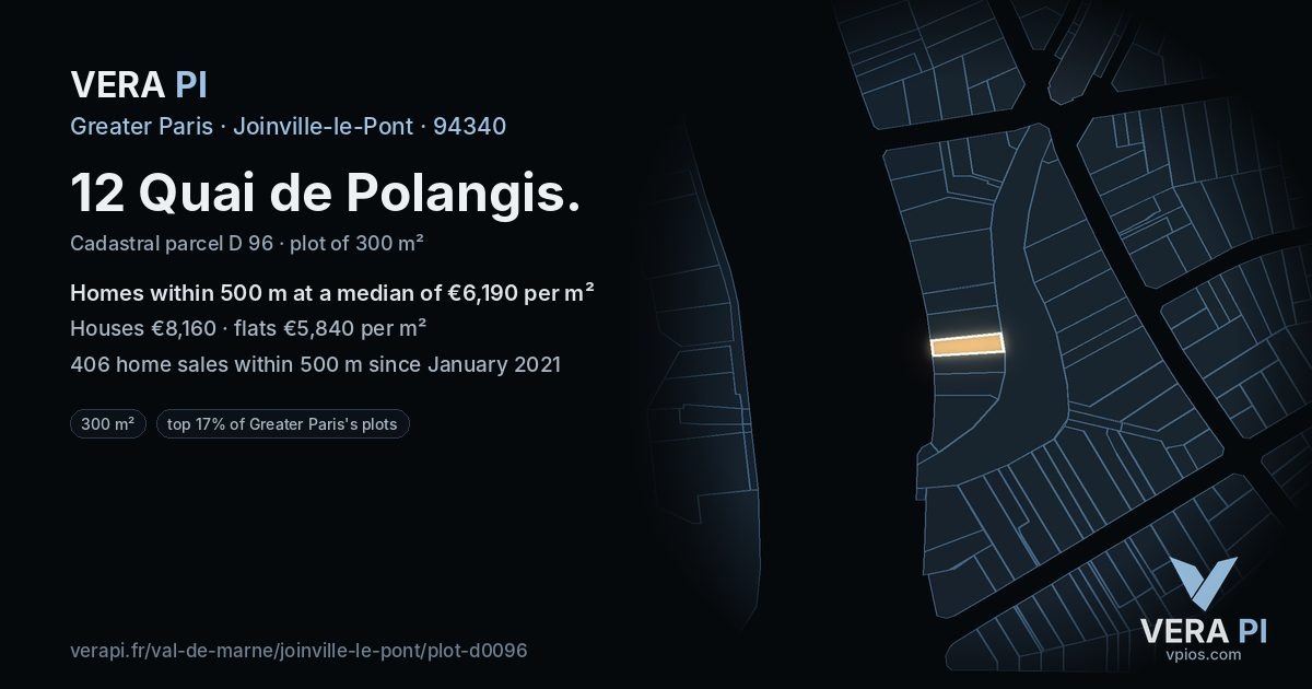 12 Quai de Polangis, Joinville-le-Pont at night – the plot lit, the parcels around coloured by the prices near them