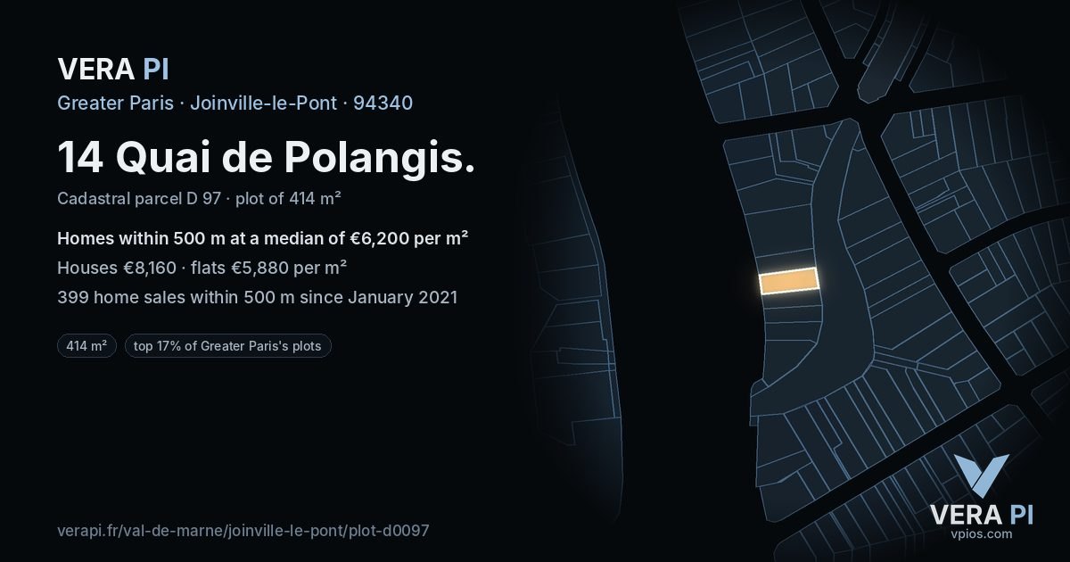 14 Quai de Polangis, Joinville-le-Pont at night – the plot lit, the parcels around coloured by the prices near them