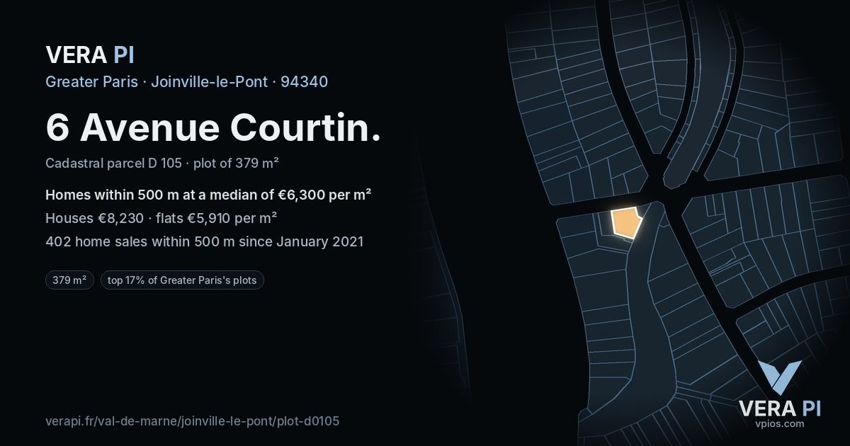 6 Avenue Courtin, Joinville-le-Pont at night – the plot lit, the parcels around coloured by the prices near them