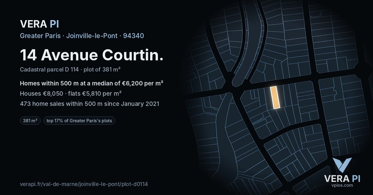 14 Avenue Courtin, Joinville-le-Pont at night – the plot lit, the parcels around coloured by the prices near them