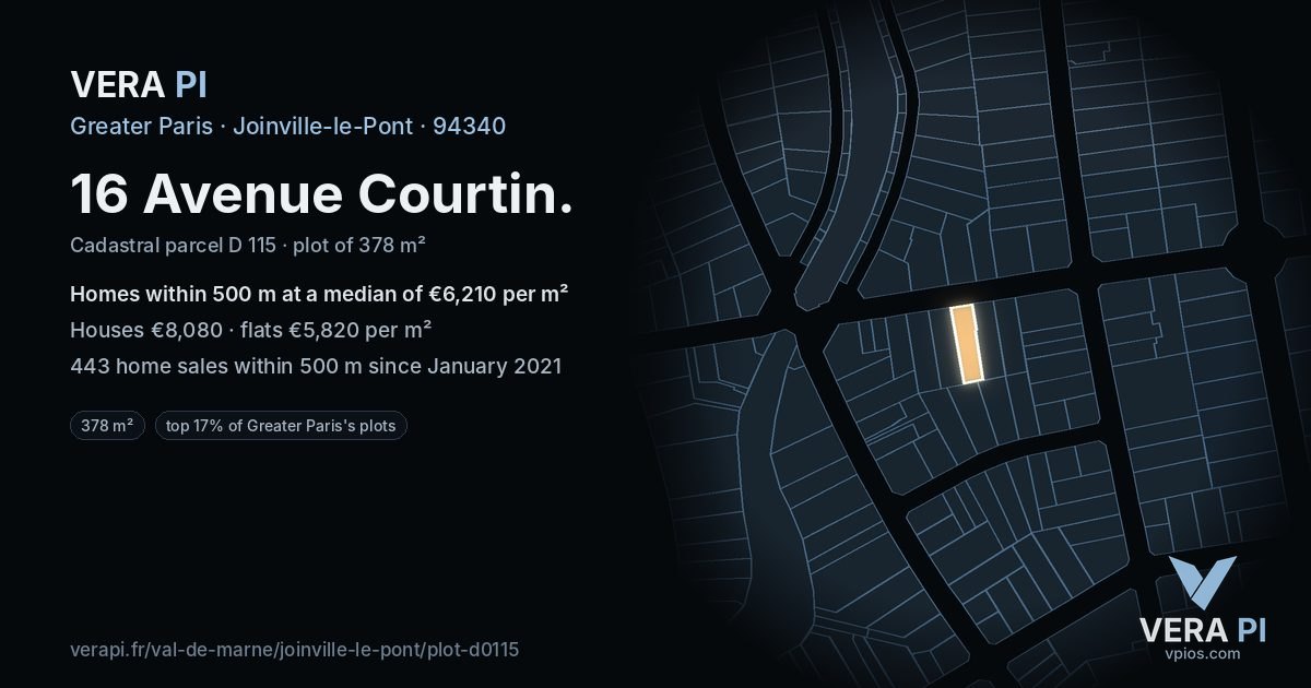 16 Avenue Courtin, Joinville-le-Pont at night – the plot lit, the parcels around coloured by the prices near them