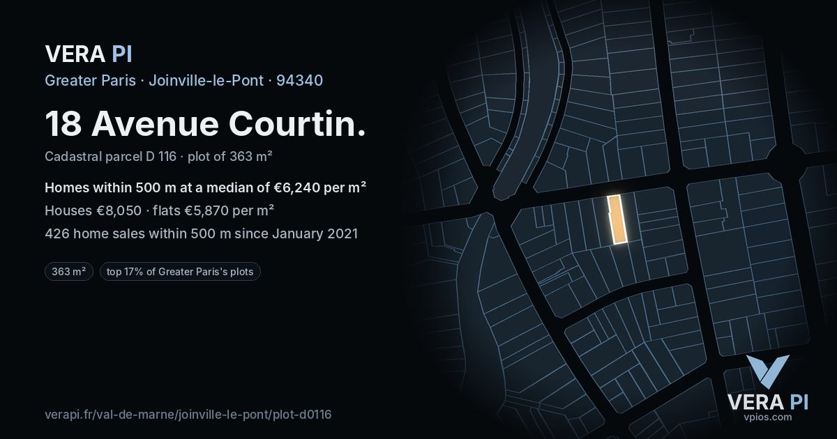 18 Avenue Courtin, Joinville-le-Pont at night – the plot lit, the parcels around coloured by the prices near them
