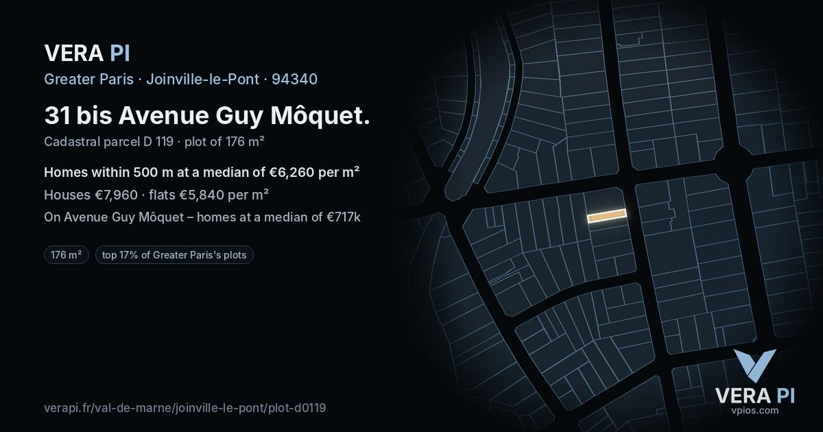 31 bis Avenue Guy Môquet, Joinville-le-Pont at night – the plot lit, the parcels around coloured by the prices near them