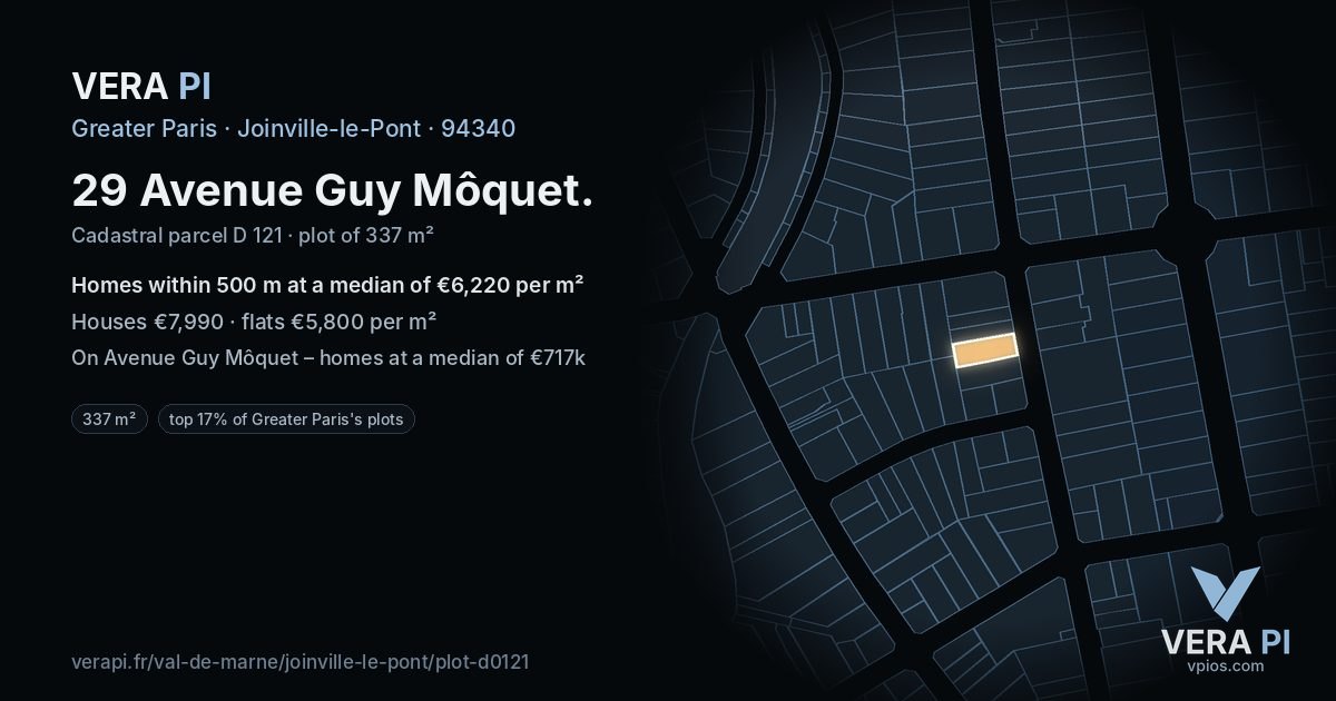 29 Avenue Guy Môquet, Joinville-le-Pont at night – the plot lit, the parcels around coloured by the prices near them