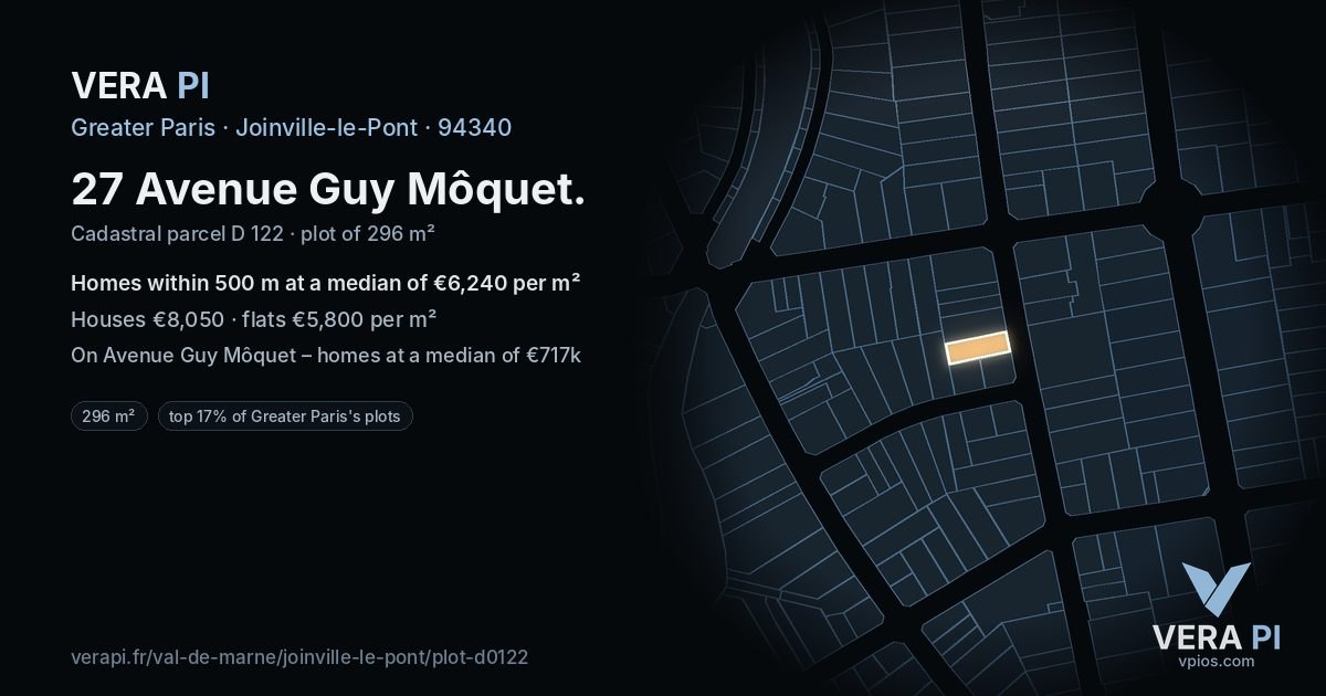 27 Avenue Guy Môquet, Joinville-le-Pont at night – the plot lit, the parcels around coloured by the prices near them