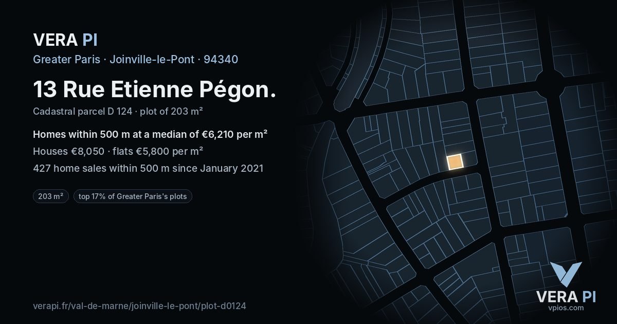 13 Rue Etienne Pégon, Joinville-le-Pont at night – the plot lit, the parcels around coloured by the prices near them