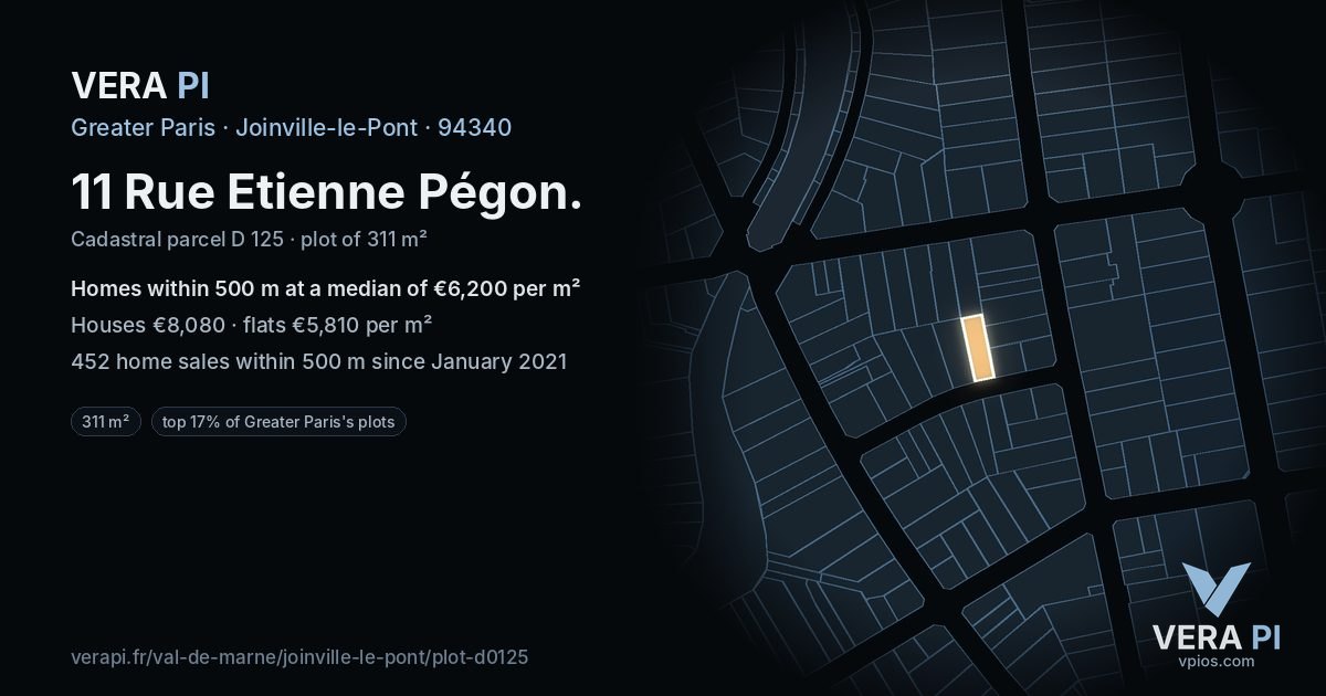 11 Rue Etienne Pégon, Joinville-le-Pont at night – the plot lit, the parcels around coloured by the prices near them