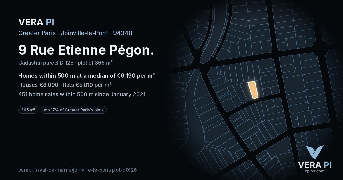9 Rue Etienne Pégon, Joinville-le-Pont at night – the plot lit, the parcels around coloured by the prices near them
