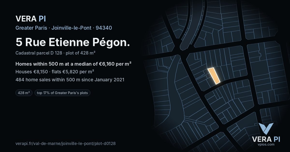 5 Rue Etienne Pégon, Joinville-le-Pont at night – the plot lit, the parcels around coloured by the prices near them