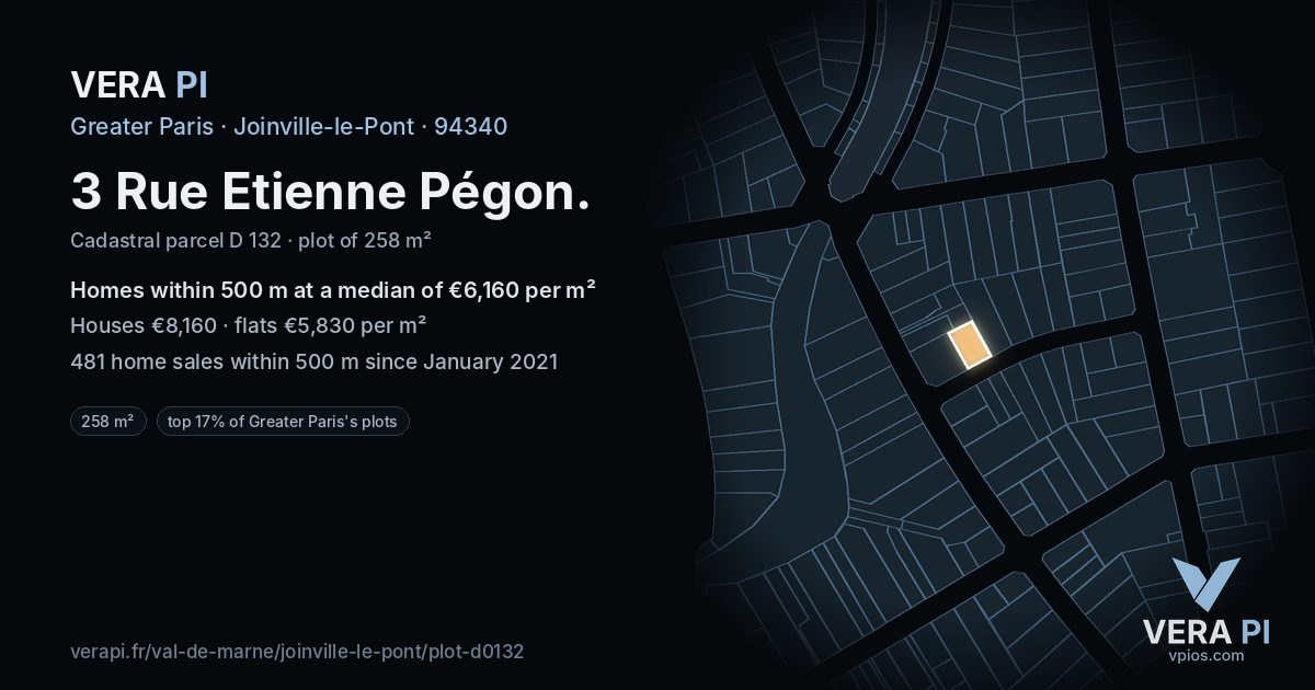 3 Rue Etienne Pégon, Joinville-le-Pont at night – the plot lit, the parcels around coloured by the prices near them