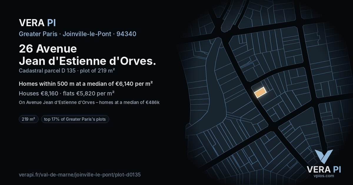 26 Avenue Jean d'Estienne d'Orves, Joinville-le-Pont at night – the plot lit, the parcels around coloured by the prices near them