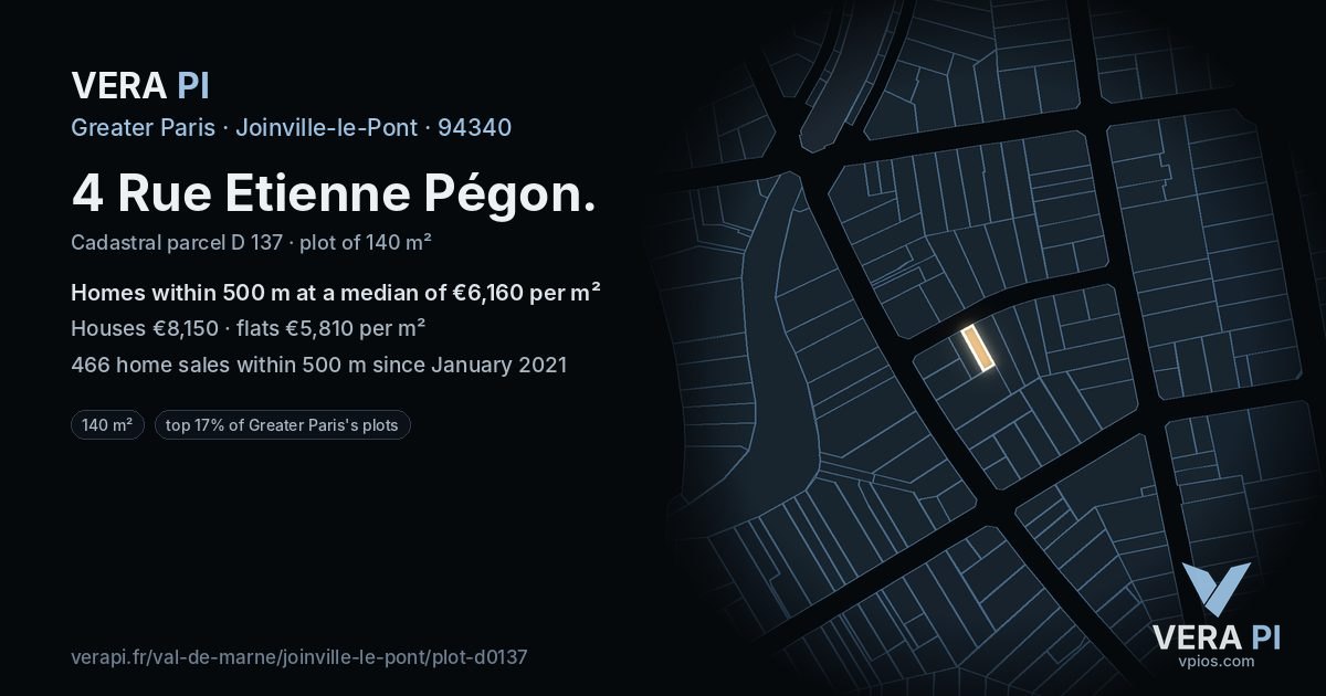 4 Rue Etienne Pégon, Joinville-le-Pont at night – the plot lit, the parcels around coloured by the prices near them