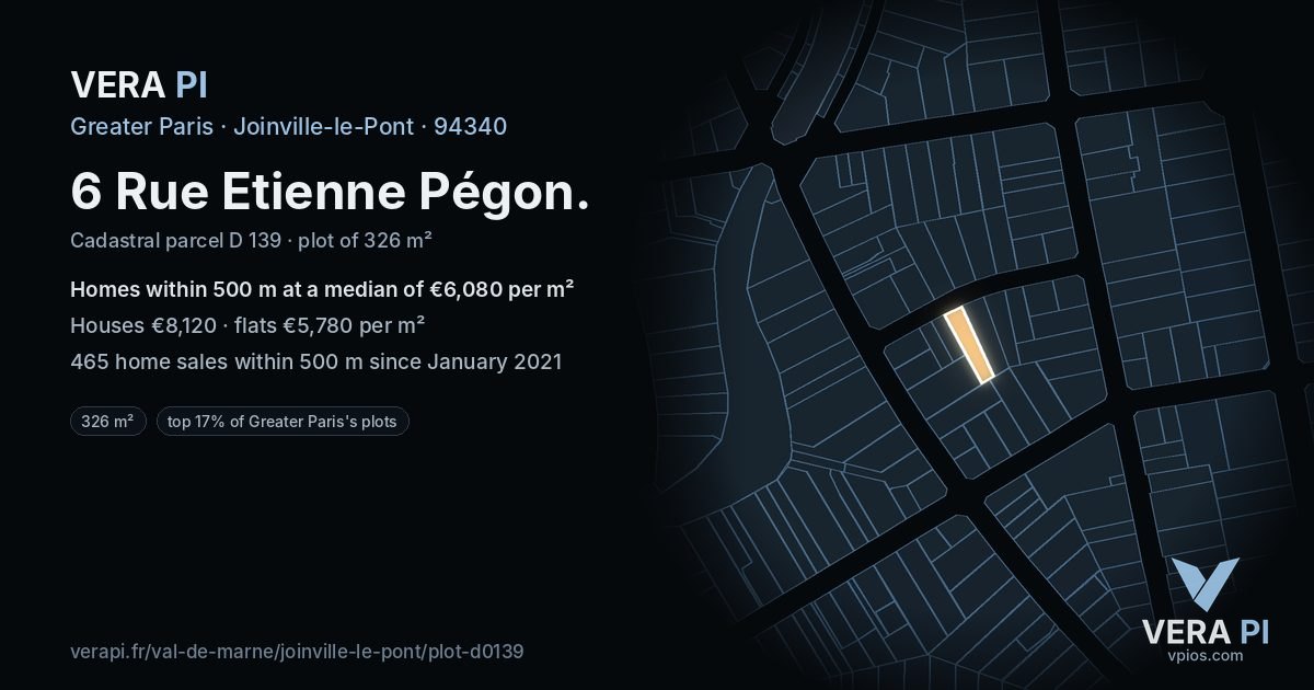 6 Rue Etienne Pégon, Joinville-le-Pont at night – the plot lit, the parcels around coloured by the prices near them