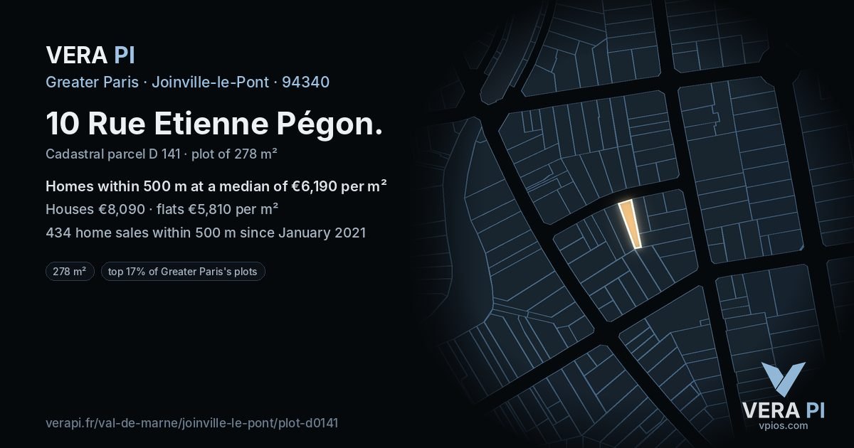 10 Rue Etienne Pégon, Joinville-le-Pont at night – the plot lit, the parcels around coloured by the prices near them