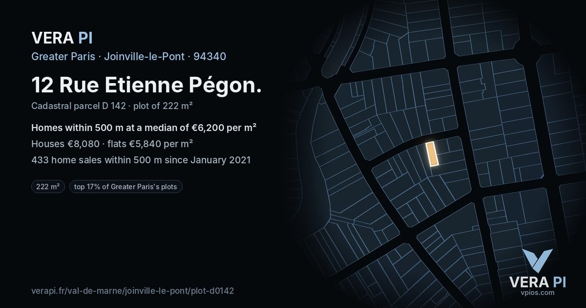 12 Rue Etienne Pégon, Joinville-le-Pont at night – the plot lit, the parcels around coloured by the prices near them
