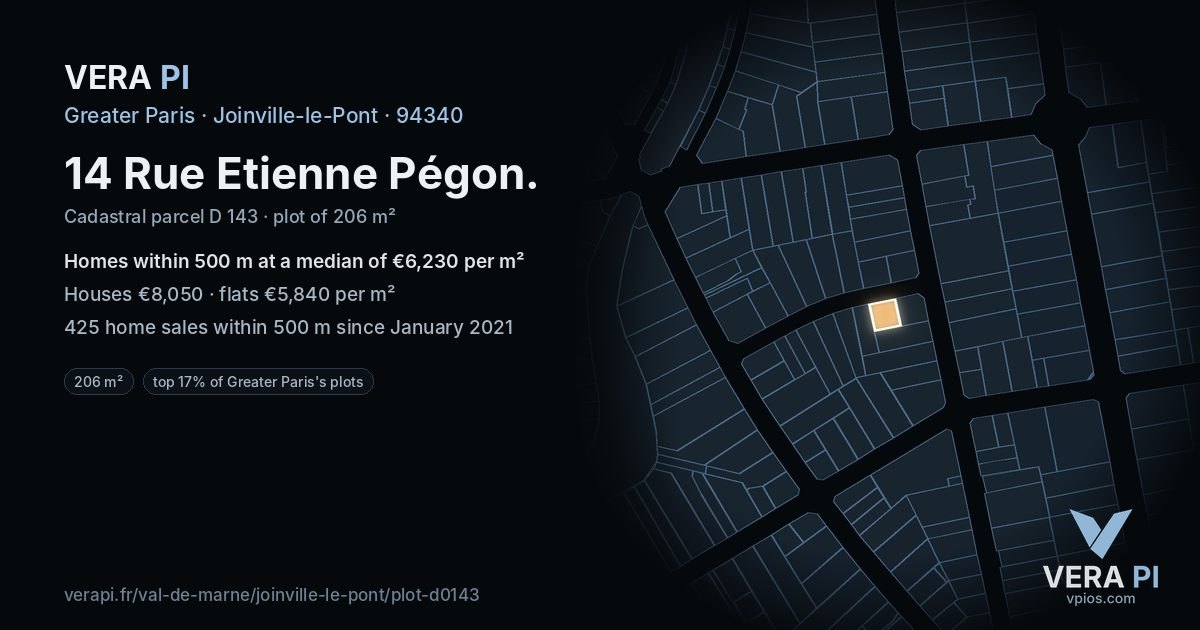14 Rue Etienne Pégon, Joinville-le-Pont at night – the plot lit, the parcels around coloured by the prices near them