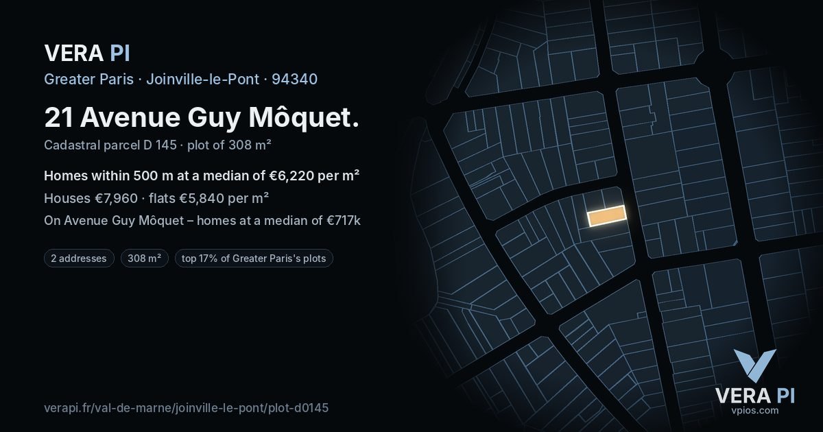 21 Avenue Guy Môquet, Joinville-le-Pont at night – the plot lit, the parcels around coloured by the prices near them