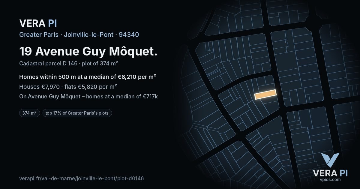 19 Avenue Guy Môquet, Joinville-le-Pont at night – the plot lit, the parcels around coloured by the prices near them