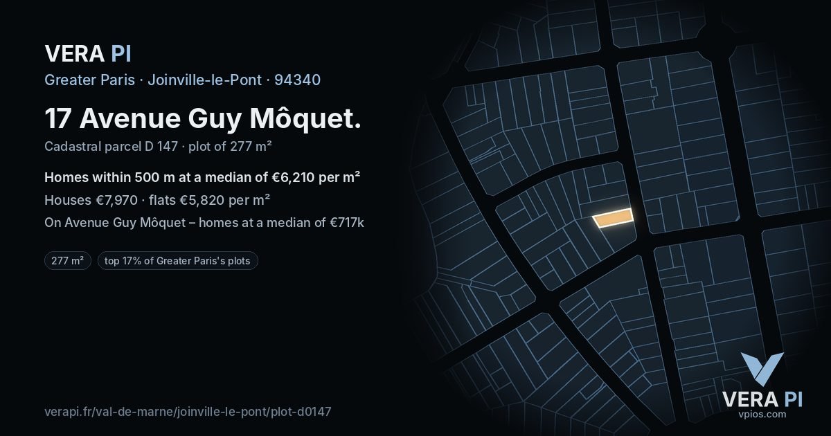 17 Avenue Guy Môquet, Joinville-le-Pont at night – the plot lit, the parcels around coloured by the prices near them