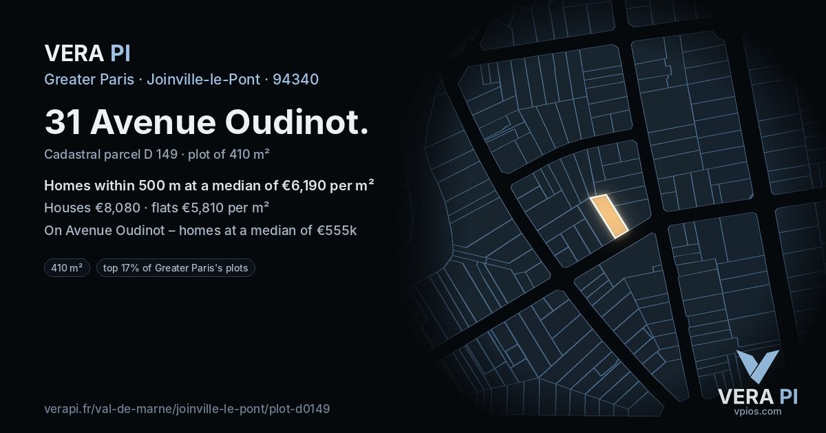 31 Avenue Oudinot, Joinville-le-Pont at night – the plot lit, the parcels around coloured by the prices near them