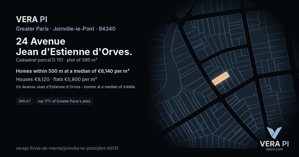 24 Avenue Jean d'Estienne d'Orves, Joinville-le-Pont at night – the plot lit, the parcels around coloured by the prices near them