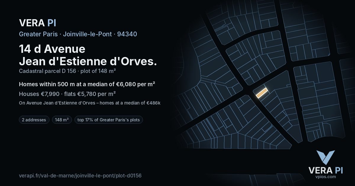 14 d Avenue Jean d'Estienne d'Orves, Joinville-le-Pont at night – the plot lit, the parcels around coloured by the prices near them