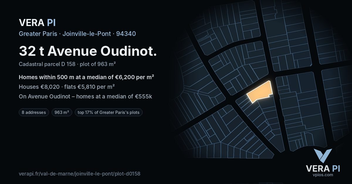 32 t Avenue Oudinot, Joinville-le-Pont at night – the plot lit, the parcels around coloured by the prices near them