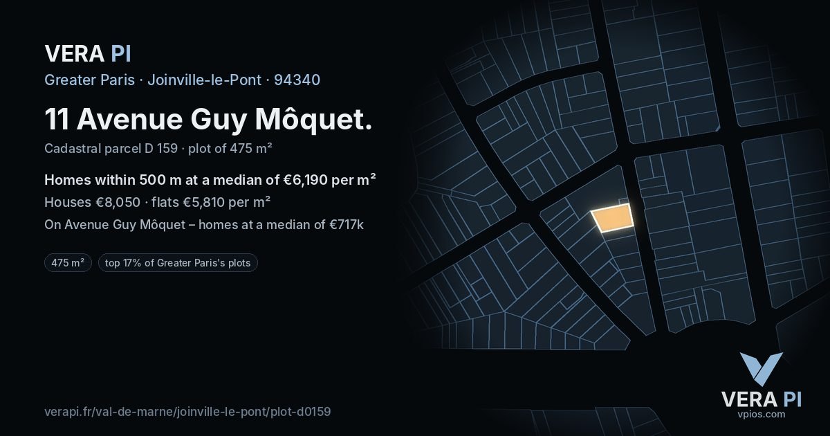11 Avenue Guy Môquet, Joinville-le-Pont at night – the plot lit, the parcels around coloured by the prices near them