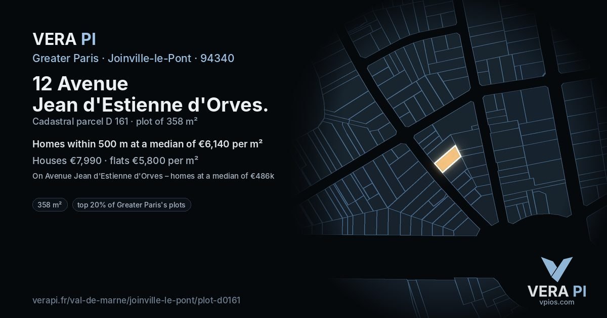 12 Avenue Jean d'Estienne d'Orves, Joinville-le-Pont at night – the plot lit, the parcels around coloured by the prices near them