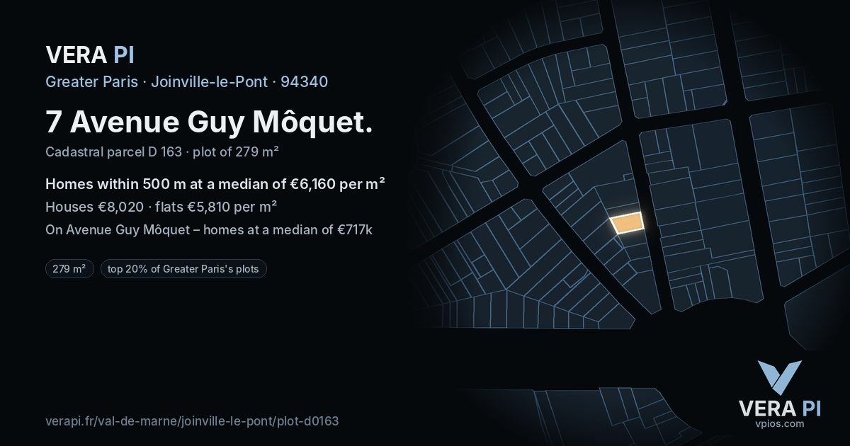 7 Avenue Guy Môquet, Joinville-le-Pont at night – the plot lit, the parcels around coloured by the prices near them