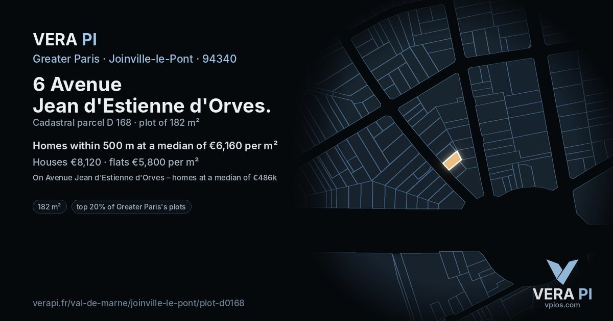 6 Avenue Jean d'Estienne d'Orves, Joinville-le-Pont at night – the plot lit, the parcels around coloured by the prices near them