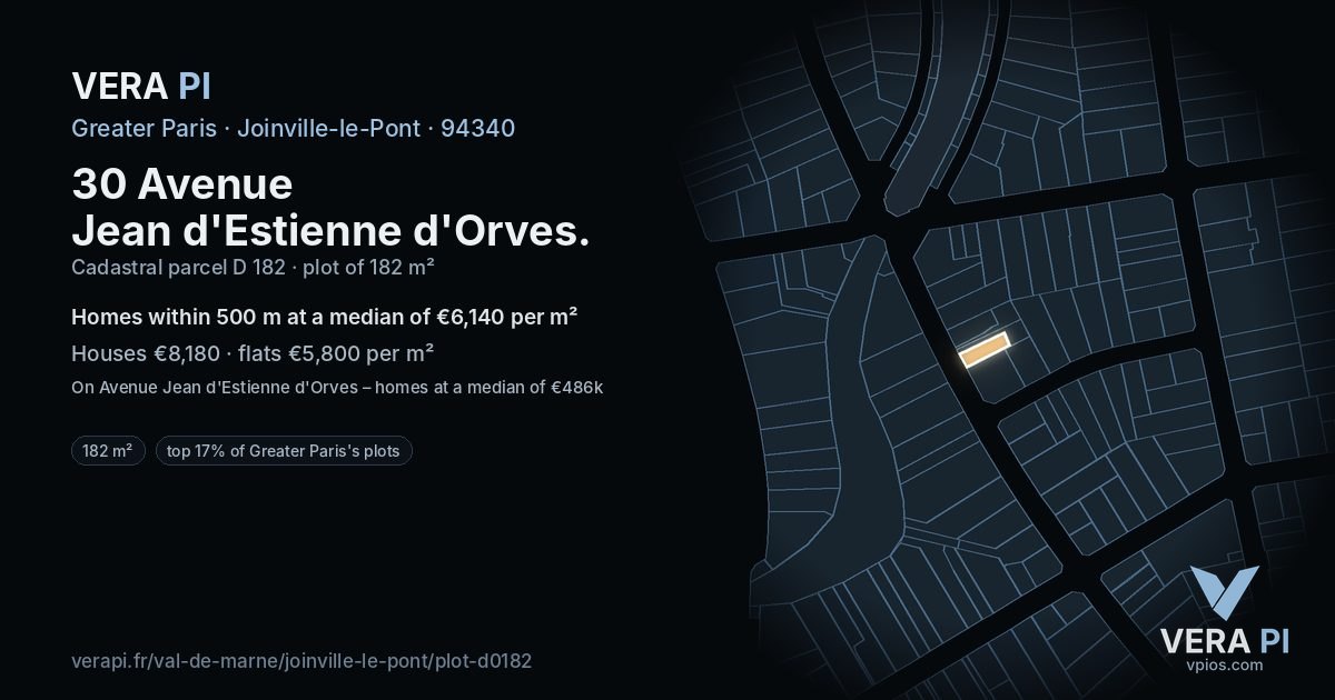 30 Avenue Jean d'Estienne d'Orves, Joinville-le-Pont at night – the plot lit, the parcels around coloured by the prices near them