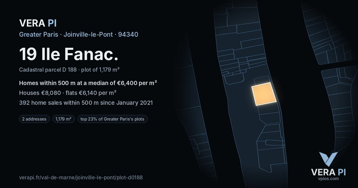 19 Ile Fanac, Joinville-le-Pont at night – the plot lit, the parcels around coloured by the prices near them