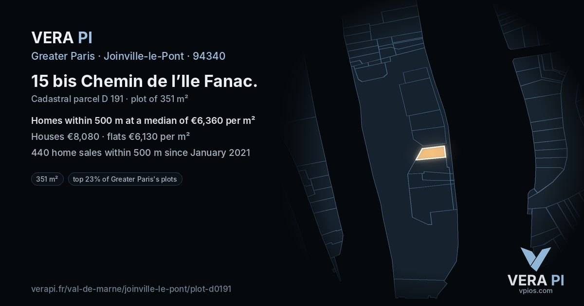 15 bis Chemin de l’Ile Fanac, Joinville-le-Pont at night – the plot lit, the parcels around coloured by the prices near them