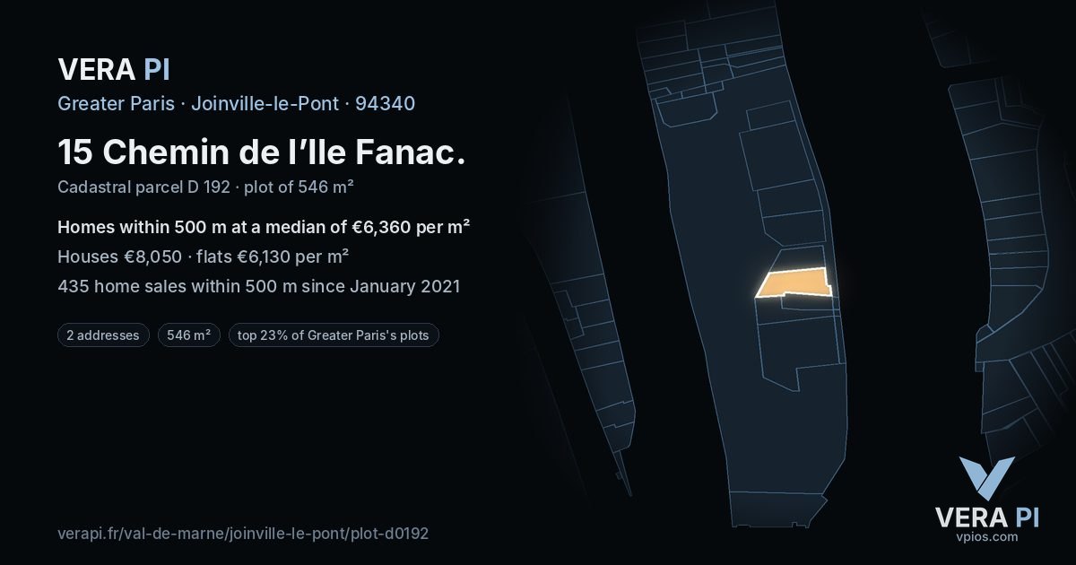 15 Chemin de l’Ile Fanac, Joinville-le-Pont at night – the plot lit, the parcels around coloured by the prices near them
