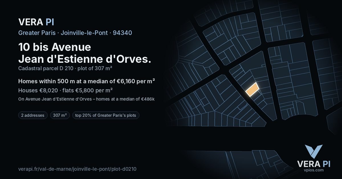 10 bis Avenue Jean d'Estienne d'Orves, Joinville-le-Pont at night – the plot lit, the parcels around coloured by the prices near them