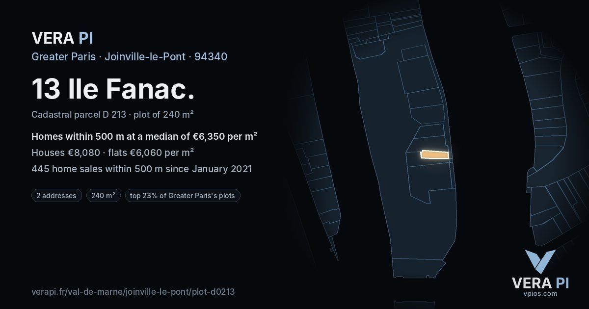 13 Ile Fanac, Joinville-le-Pont at night – the plot lit, the parcels around coloured by the prices near them