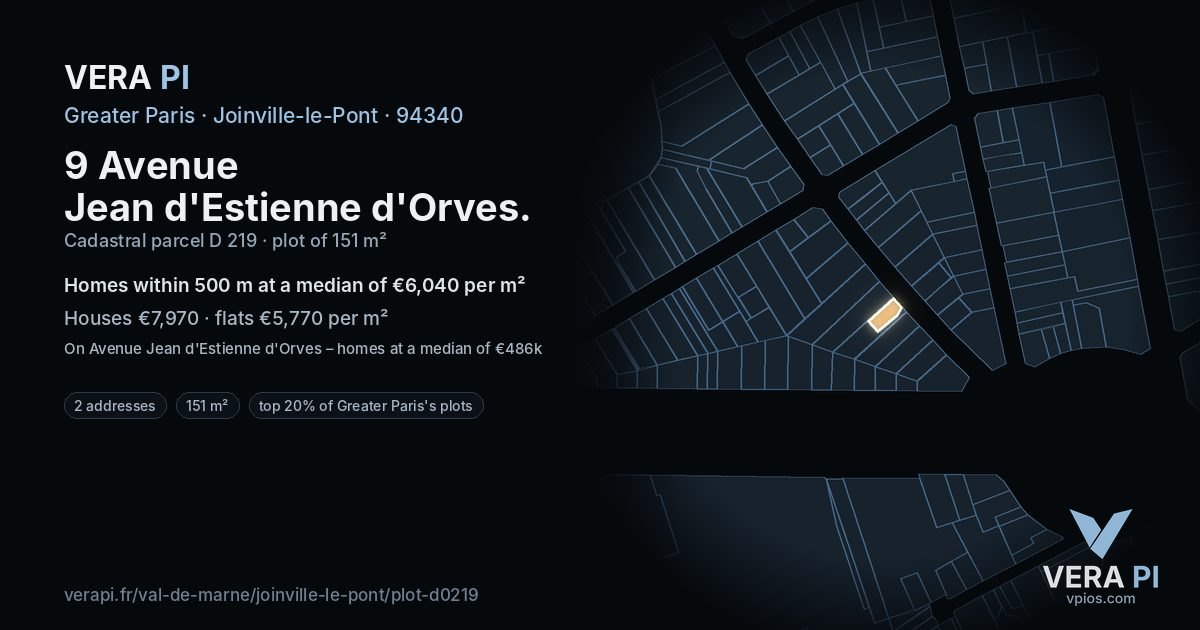 9 Avenue Jean d'Estienne d'Orves, Joinville-le-Pont at night – the plot lit, the parcels around coloured by the prices near them