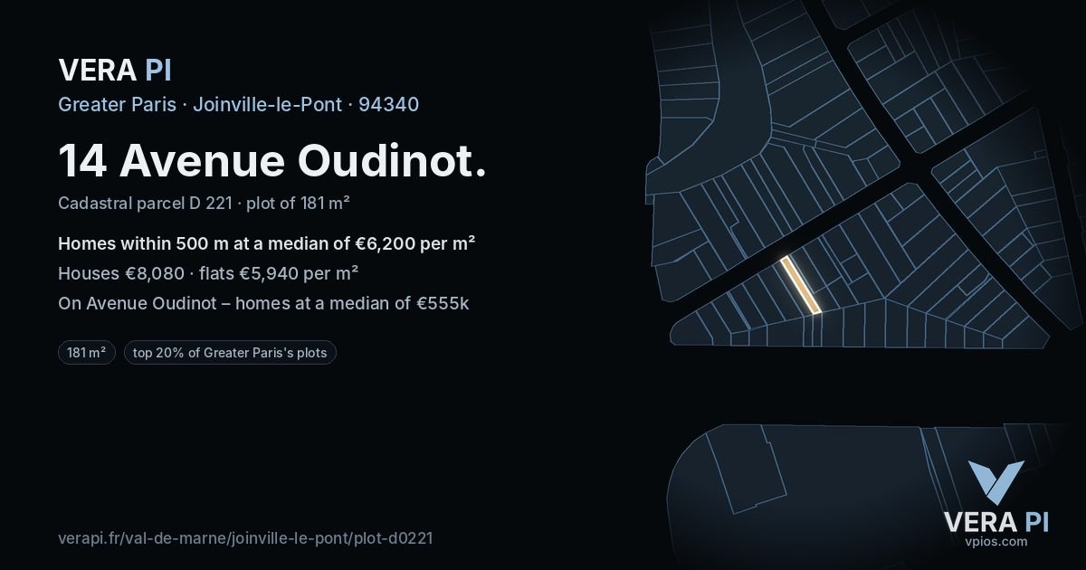 14 Avenue Oudinot, Joinville-le-Pont at night – the plot lit, the parcels around coloured by the prices near them