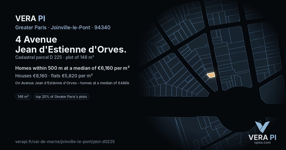 4 Avenue Jean d'Estienne d'Orves, Joinville-le-Pont at night – the plot lit, the parcels around coloured by the prices near them