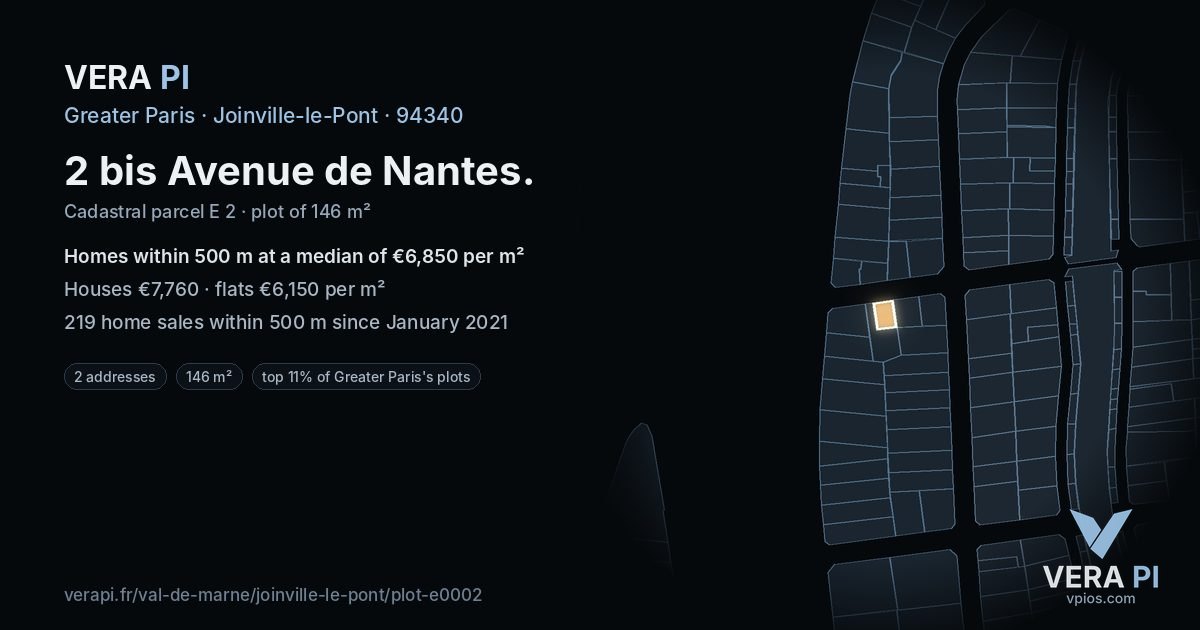 2 bis Avenue de Nantes, Joinville-le-Pont at night – the plot lit, the parcels around coloured by the prices near them